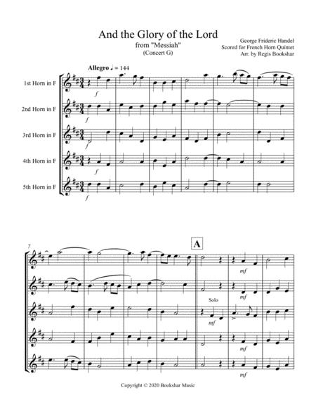 And The Glory Of The Lord From Messiah G French Horn Quintet Sheet Music