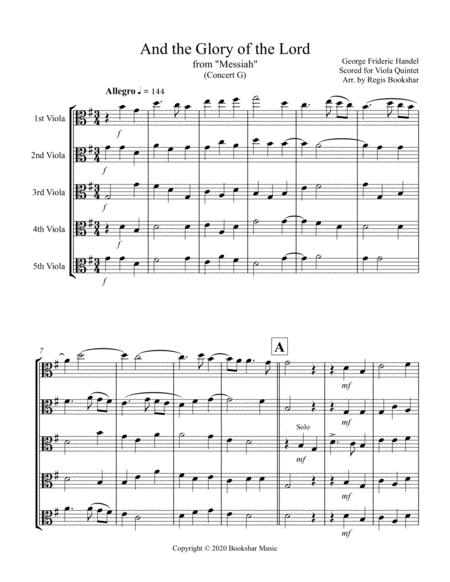 And The Glory Of The Lord From Messiah G Viola Quintet Sheet Music