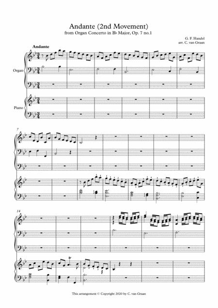 Andante 2nd Movement From Organ Concerto Op 7 No 1 G F Handel Organ Piano Duet Sheet Music