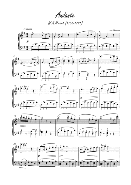 Andante By Mozart For Easy Piano Sheet Music