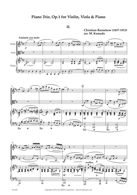 Andante Con Moto From Piano Trio Op 1 For Violin Viola Piano Sheet Music