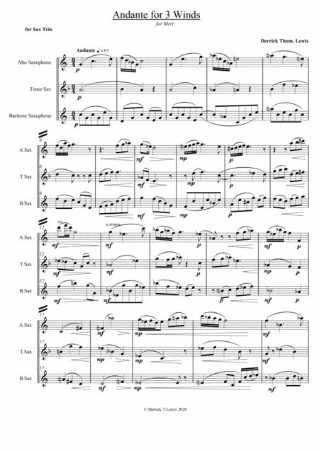 Free Sheet Music Andante For Three Saxes Alt Ten Bar