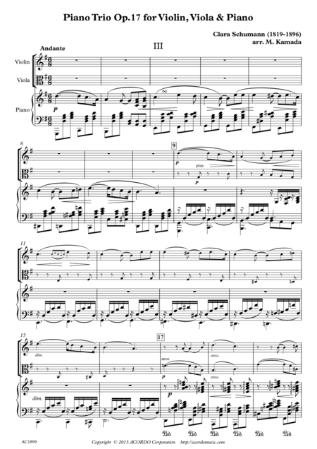 Andante From Piano Trio Op 17 For Violin Viola Piano Sheet Music