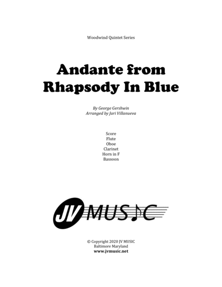 Andante From Rhapsody In Blue For Woodwind Quintet Sheet Music