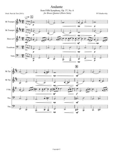 Free Sheet Music Andante From Symphony No 5 Op 37 No 6 Pi Tchaikovsky Horn Solo