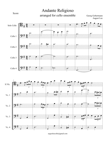 Andante Religioso Arranged For Cello Quartet And Solo Cello Sheet Music