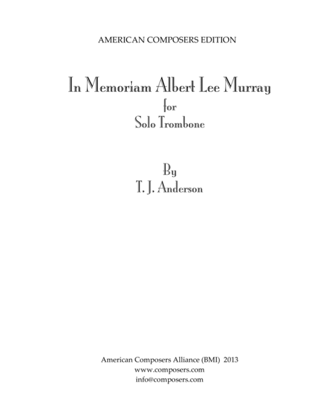 Anderson In Memoriam Albert Lee Murray Sheet Music