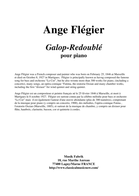 Ange Flgier Galop Redoubl For Piano Sheet Music