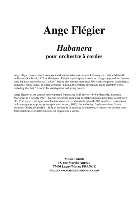 Ange Flgier Habanera For String Orchestra Sheet Music