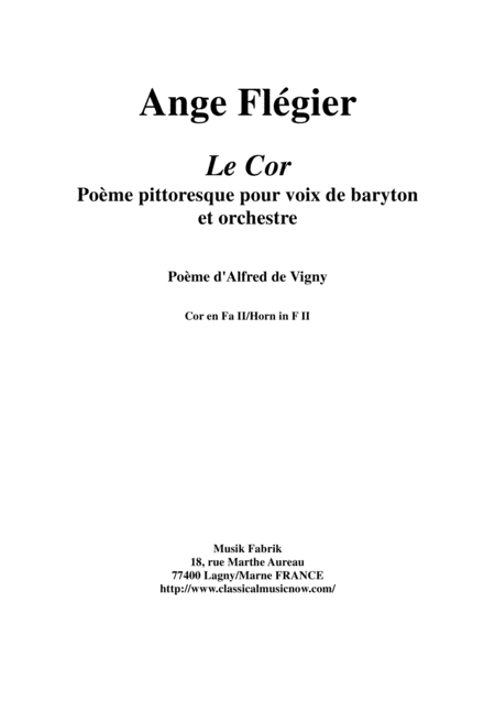 Ange Flgier Le Cor For Baritone Voice And Orchestra F Horn 2 Part Sheet Music