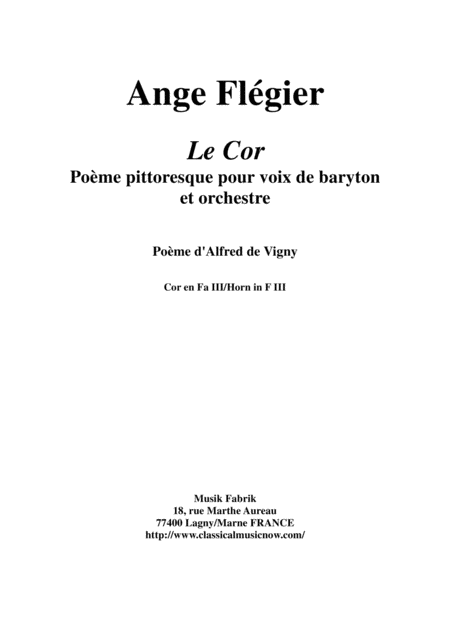 Ange Flgier Le Cor For Baritone Voice And Orchestra F Horn 3 Part Sheet Music