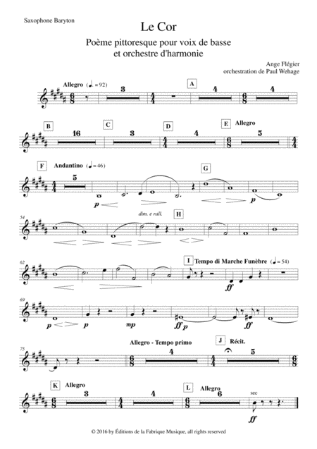 Free Sheet Music Ange Flgier Le Cor For Bass Voice And Concert Band Baritone Saxophone Part