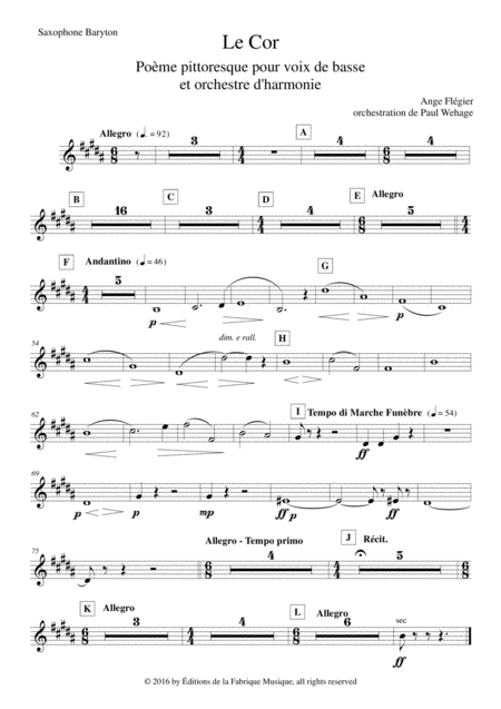 Ange Flgier Le Cor For Bass Voice And Concert Band Baritone Saxophone Part Sheet Music