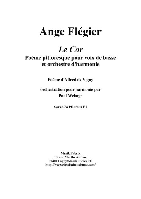 Free Sheet Music Ange Flgier Le Cor For Bass Voice And Concert Band F Horn 1 Part