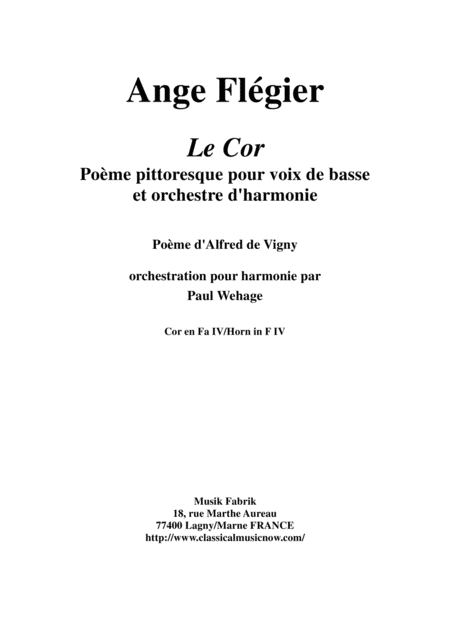 Free Sheet Music Ange Flgier Le Cor For Bass Voice And Concert Band F Horn 4 Part