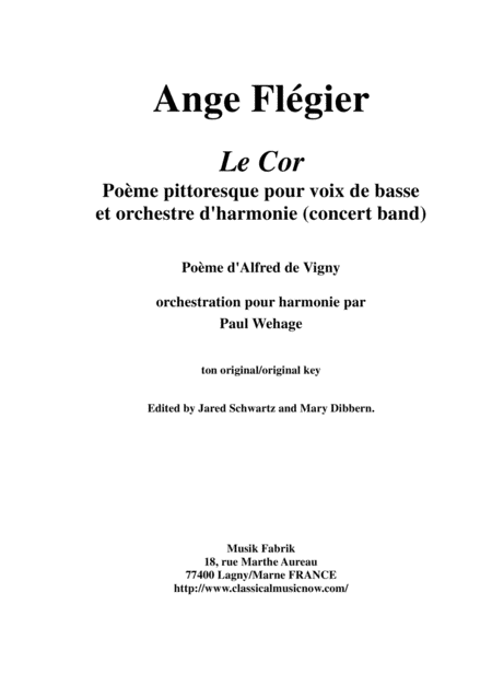 Ange Flgier Le Cor For Bass Voice And Concert Band Score Only Sheet Music