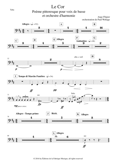 Ange Flgier Le Cor For Bass Voice And Concert Band Tuba Part Sheet Music