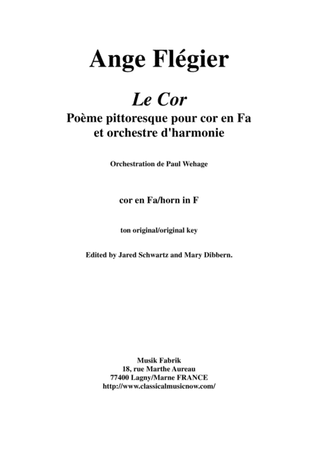 Ange Flgier Le Cor For Solo Horn And Concert Band Solo Horn Part Sheet Music