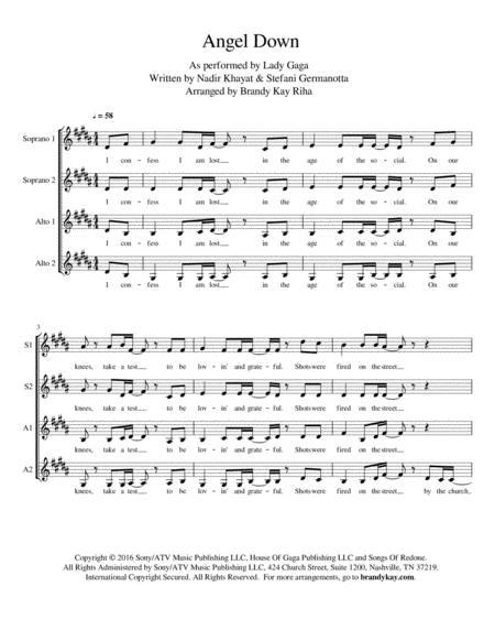 Free Sheet Music Angel Down Ssaa A Cappella