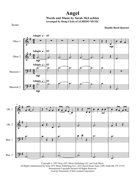 Angel For Double Reed Quartet Sheet Music