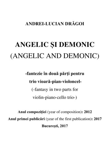 Angelic I Demonic Angelic And Demonic Musical Fantasy In Two Parts For Instrumental Trio Violin Piano Cello Original Variant Sheet Music