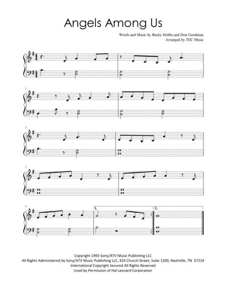 Angels Among Us Easy Piano Sheet Music