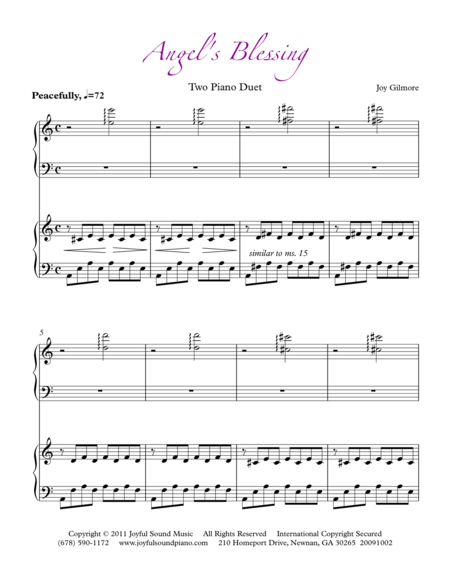 Angels Blessing Two Piano Duet Sheet Music