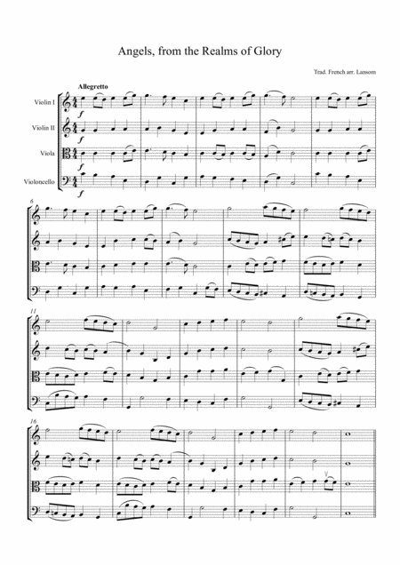 Free Sheet Music Angels From The Realms Of Glory For String Quartet