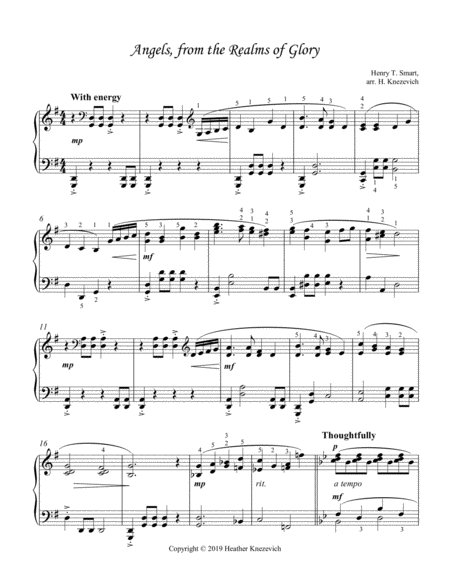 Angels From The Realms Of Glory Intermediate Piano Classical Style Sheet Music