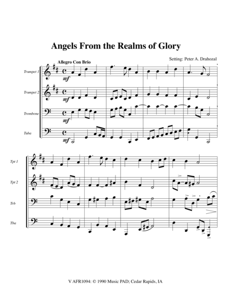 Free Sheet Music Angels From The Realms Of Glory Mixed Brass Quartet 2 Tpt Trb Tuba