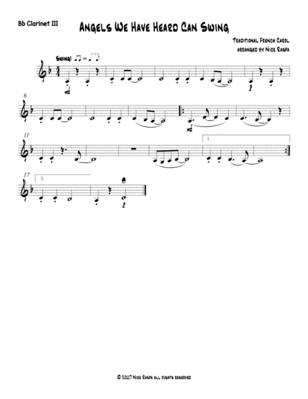 Angels We Have Heard Can Swing B Flat Clarinet 3 Part Sheet Music