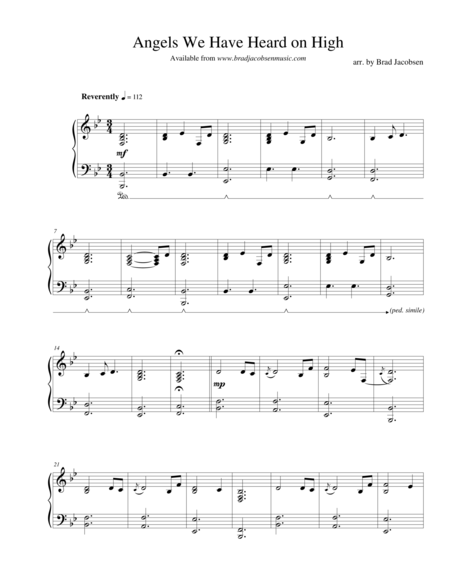 Free Sheet Music Angels We Have Heard On High By Brad Jacobsen