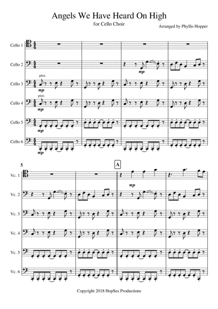 Angels We Have Heard On High Cello Sextet Sheet Music