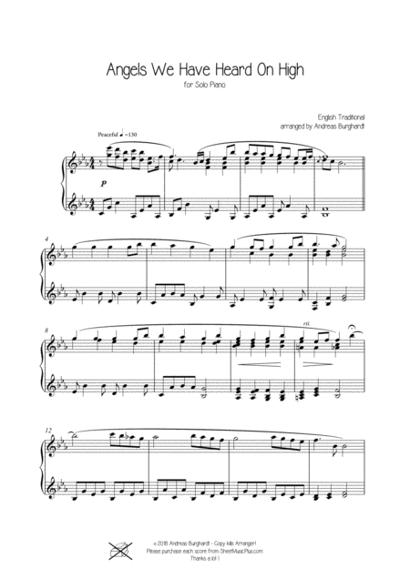 Angels We Have Heard On High Christmas Piano Solo Sheet Music