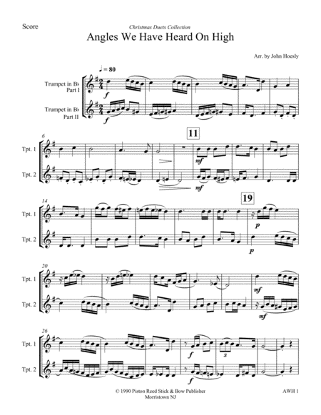 Angels We Have Heard On High Duet Trumpet And Trumpet Sheet Music