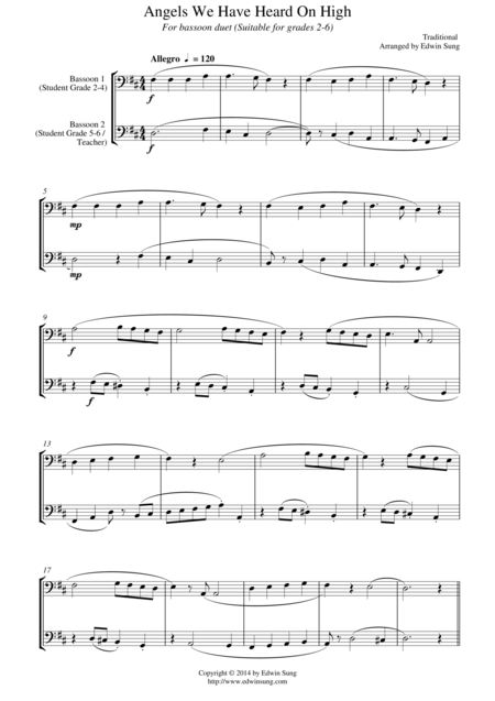 Free Sheet Music Angels We Have Heard On High For Bassoon Duet Suitable For Grades 2 6