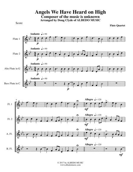 Angels We Have Heard On High For Flute Quartet Sheet Music