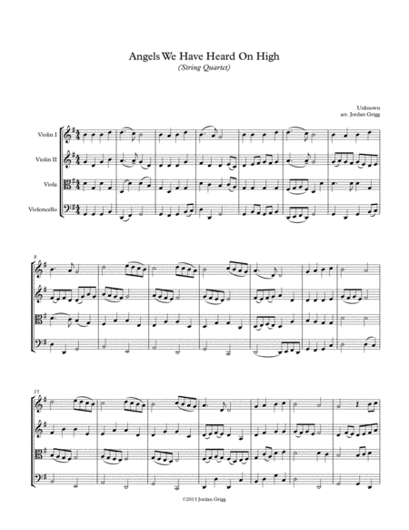 Free Sheet Music Angels We Have Heard On High For String Quartet Score And Parts
