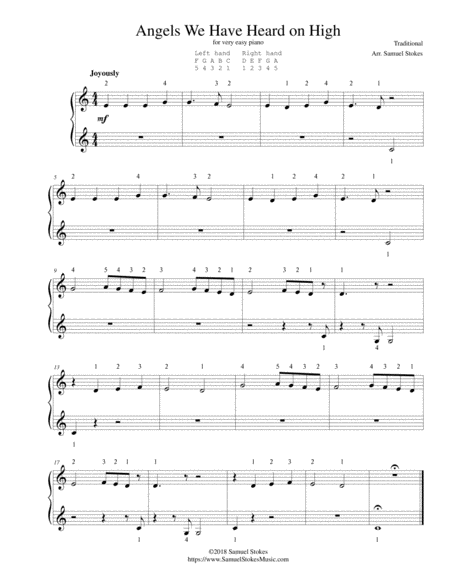 Free Sheet Music Angels We Have Heard On High For Very Easy Piano