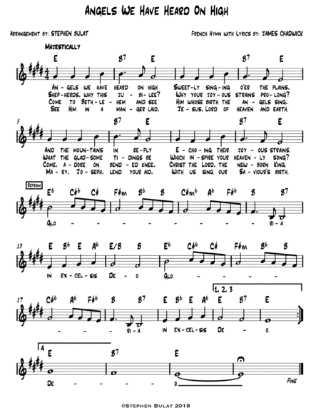 Angels We Have Heard On High Lead Sheet Melody Lyrics Chords In Key Of E Sheet Music