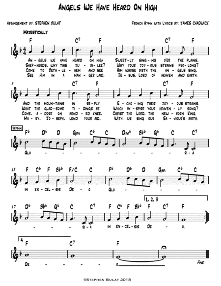 Angels We Have Heard On High Lead Sheet Melody Lyrics Chords In Key Of F Sheet Music