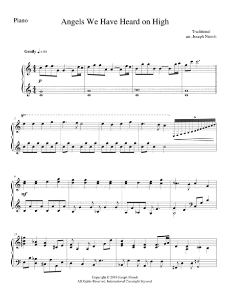 Free Sheet Music Angels We Have Heard On High Piano Part