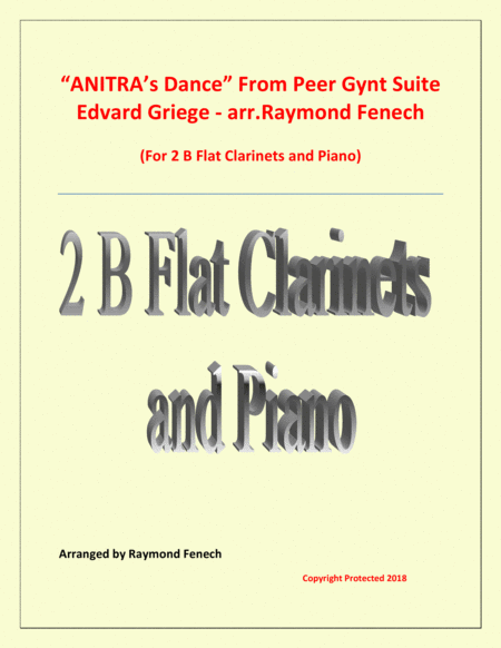 Free Sheet Music Anitras Dance From Peer Gynt 2 B Flat Clarinets And Piano