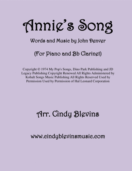 Free Sheet Music Annies Song Arranged For Piano And Bb Clarinet