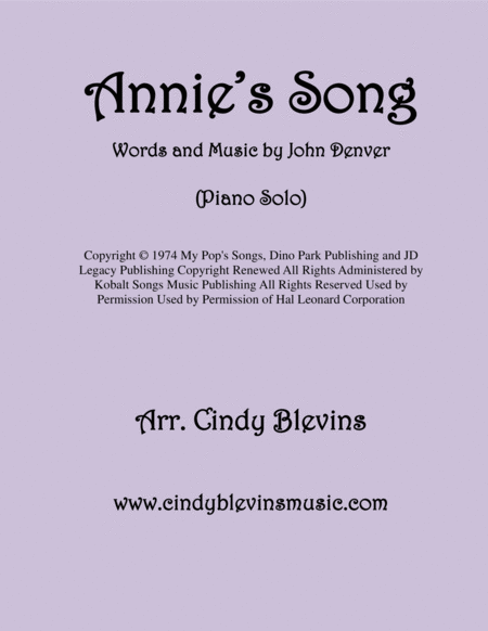 Free Sheet Music Annies Song Arranged For Piano Solo