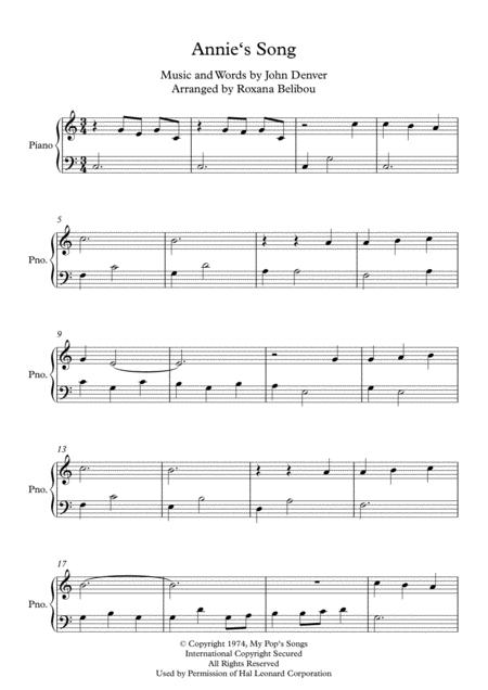 Free Sheet Music Annies Song C Major By John Denver Easy Piano