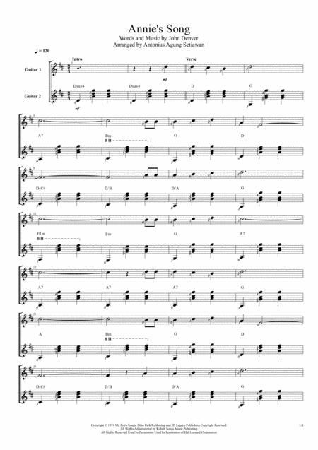 Free Sheet Music Annies Song Duet Guitar Score