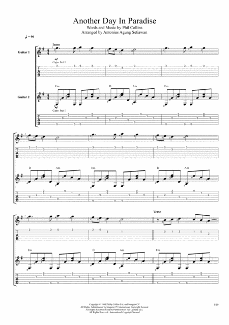 Another Day In Paradise Fingerstyle Guitar Duet Sheet Music