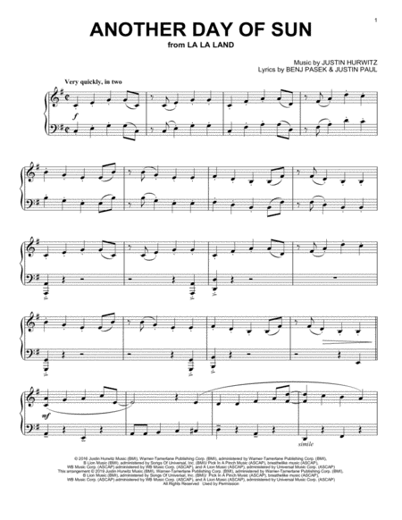 Free Sheet Music Another Day Of Sun From La La Land