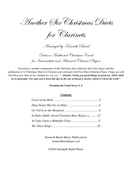 Another Six Christmas Duets For Clarinets Sheet Music